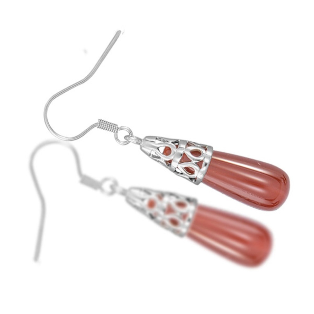 925 Sterling Silver 1-1/2" Red Agate Earrings - Picture 3 of 4